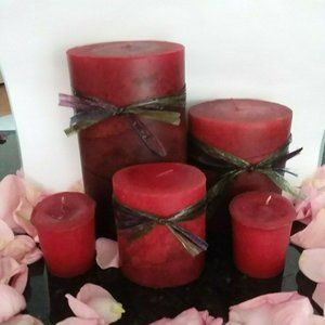 Burgundy Red Set of 5 Decorative Wax Candles New